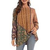 Women's Boho Christmas Sweater, Oversized Long Sleeve Graphic Knit Pullover, Loose Fit Casual Top with Drop Shoulder