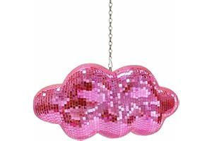 MFGDISCO Pink Disco Ball Cloud Shaped, Hanging Disco Decor for Party,Room,Home, Retro Reflective Mirror Ball with Chain, Disco Ornaments