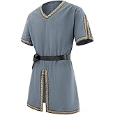 Runcati Mens Medieval Pirate Tunic Renaissance Viking Knight Costume Linen Short Sleeve LARP Halloween Tops
