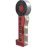 Record Town Vinyl Turntable Store - Reproduction Vintage Advertising Sign - Battery Powered LED Lights - Double Sided Metal Marquee Display - 30 x 10 x 5 inches