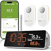 MOCREO WiFi Remote Thermometer Freezer Alarm, 1/3 Mile Long Range, IP66 Waterproof, App Email Alert, with Digital Monitor Hub, 2 Smart Wireless Temperature Sensors for Fridge, RV, Greenhouse