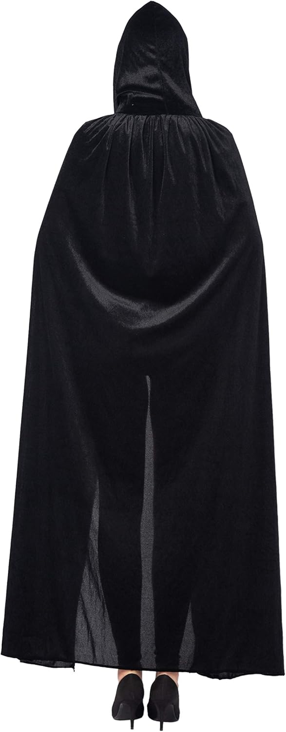 Spooktacular Creations Long Hooded Cloak Velvet Cloak Halloween Women Witch Cape Costume Accessory Black: Clothing