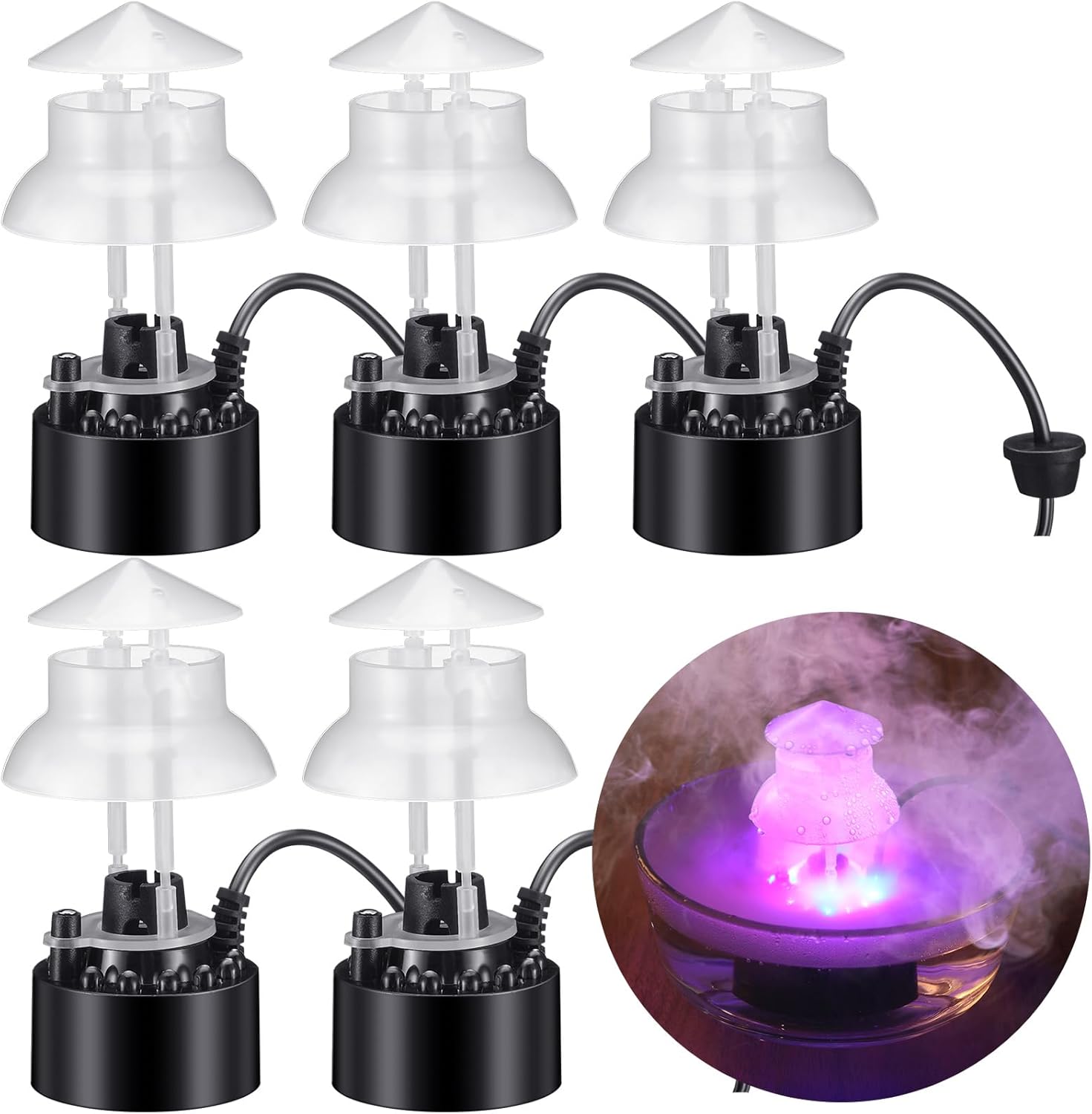 Indoor Fountains & Accessories - Retisee 6 Pcs Halloween Mist Maker Color Change 12 LED Mister Fogger Water Fountain Pond Fog Machine Mist Maker Fogger with LED Lights Atomizer Air Humidifier with Splash Guard for Holiday Decor