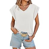 Cicy Bell Womens Summer Cap Sleeve T Shirts Casual V Neck Tops Loose Fit Basic Tees