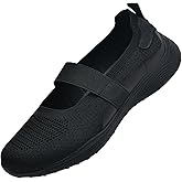 HONHOLD Women Mary Jane Shoes Slip On Walking Flats Comfortable Dressy Knit Washable Casual Nurse Shoe with Arch Support