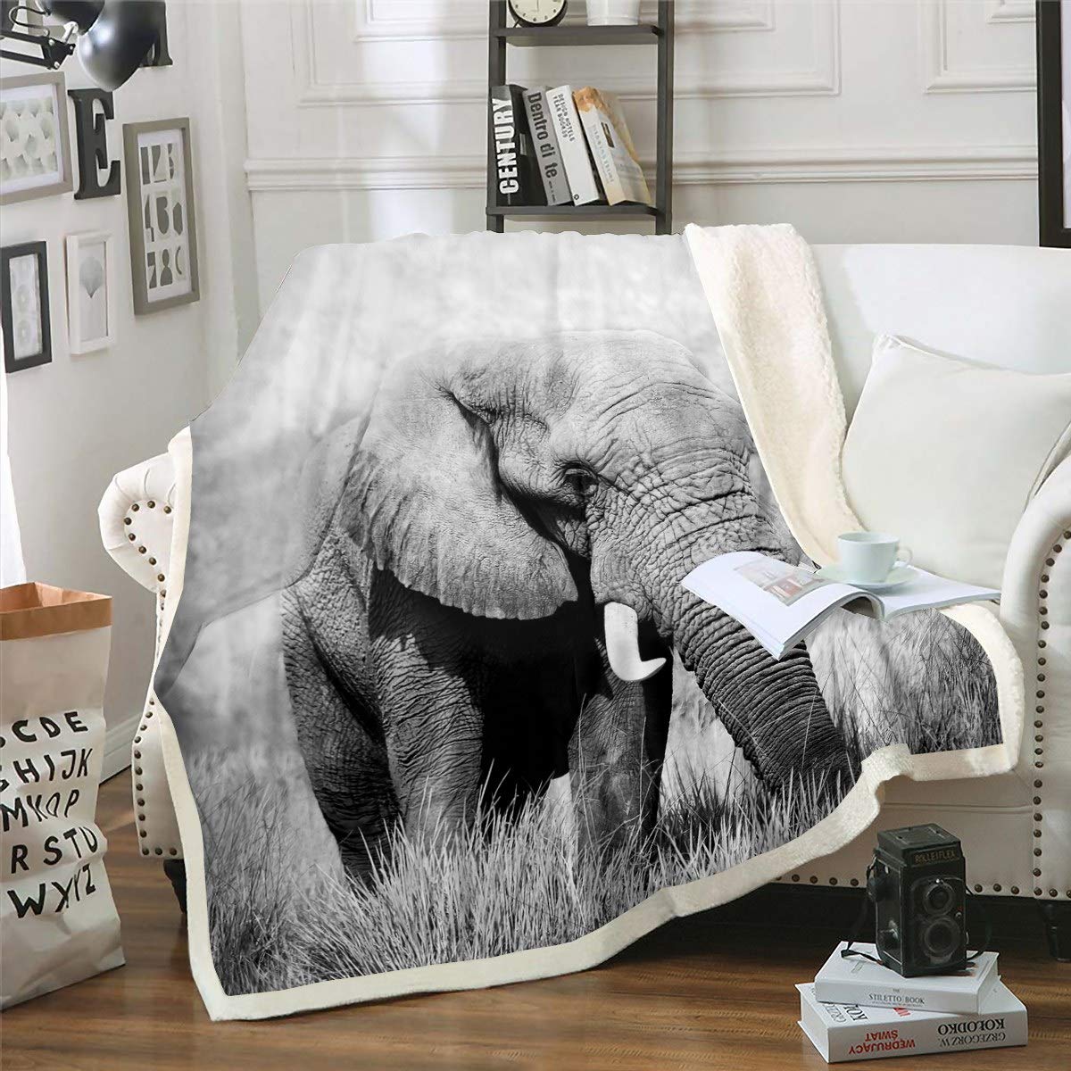 Elephant Sherpa Blanket Animal Theme Fleece Throw Blanket for Kids Boys Adults 3D Elephant Print Plush Blanket Luxury Soft Microfiber Fuzzy Blanket for Sofa Bed Couch Baby 30x40 Inch