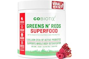 GOBIOTIX Greens Powder - Superfood with Greens and Reds - Probiotic Supplement - Digestive Enzymes and Beet Root Powder - Organic Whole Foods Dietary Supplement (Pom Raspberry, 1 Pack)