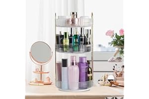 YUUHENG Rotating Makeup Organizer for Vanity - 360 Makeup Storage Spinning Holder Rack, Large Capacity Multi-Function Cosmetics Storage Shelf, Fits Countertop, Kitchen and Bathroom(3 Tiers, White)