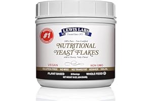 LEWIS LABS Nutritional Yeast Flakes Seasoning, Nooch for Vegan Cheese Powder Substitute 1 lb - 100% Pure Non Fortified, Unsweetened - Kosher, Gluten Free, Non GMO, Plant Based Protein, Dairy Free