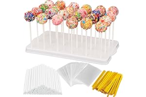 UCBAT Cake Pop Stand Kit, 24 Holes Lollipop Display Holder with 100 Cake Pop Sticks,100 Wrappers Bags, 100 Gold Twist Ties (W