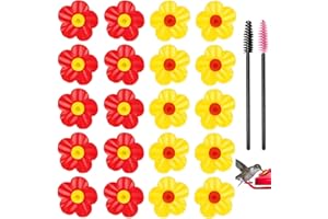 20 Pcs Replacement Flowers for Hummingbird Feeders,with 2 Cleaning Brush Accessories,Bee Guards & Feeding Ports for Outdoor H