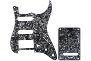Musiclily HSS 11 Holes Strat Electric Guitar Pickguard and BackPlate Set for Fender US/Mexico Made Standard Stratocaster Modern Style Guitar Parts,4Ply Pearl Black