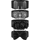 Chuangdi 4 Pieces Women Vintage Wide Waist Belt Black Belt for Dress Elastic Stretch Retro Waistband for Jeans Pants