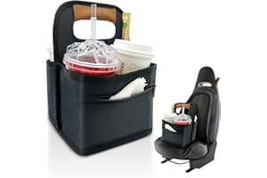 Vethers Reusable Coffee Cup or Cans Carrier, Take Out Cup Holder, Handle Tote Bag Drink Holder with 2 Organizer Pockets for Hot & Cold Beverages, for Delivery and Take Out (Black)