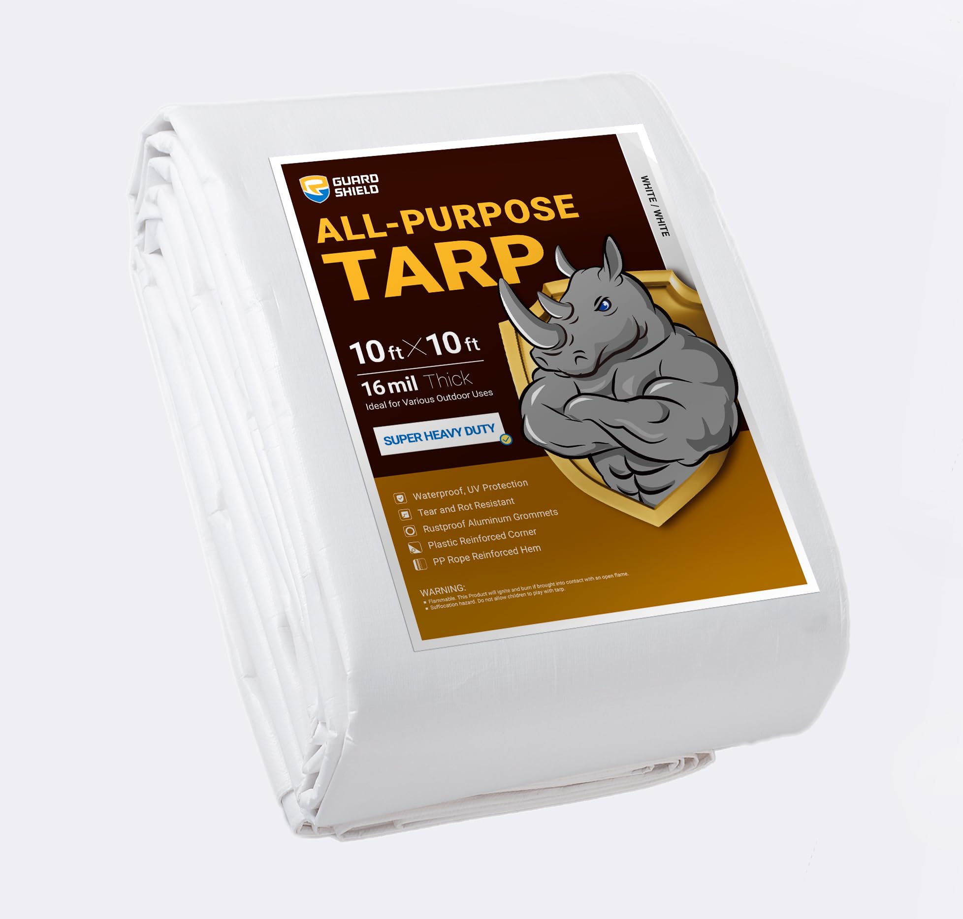 Photo 1 of GUARD SHIELD Super Heavy Duty White Ploy Tarp Cover 10x10 Feet Waterproof Tarps 16mil Thick UV and Tear Resistant Tarpualin