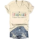 CIFEUEO Women Stronger Than The Storm Shirt Inspirational Motivational Shirt Easter Religion V Neck Trendy Faith Tee Top