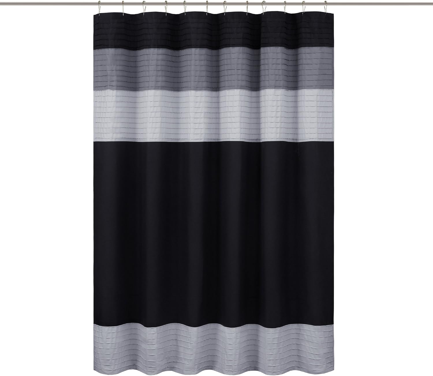 Comfort Spaces Windsor Bathroom Shower Pieced Ruffle Pattern Modern Elegant Microfiber Fabric Bath Curtains, 72"x72", Black Grey: Home & Kitchen