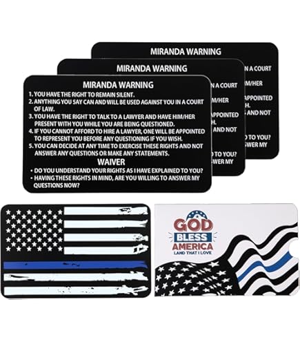 Miranda Warning & Field Sobriety Test Clues Metal Card - 12 Pack Black Aluminum, Credit Card Size