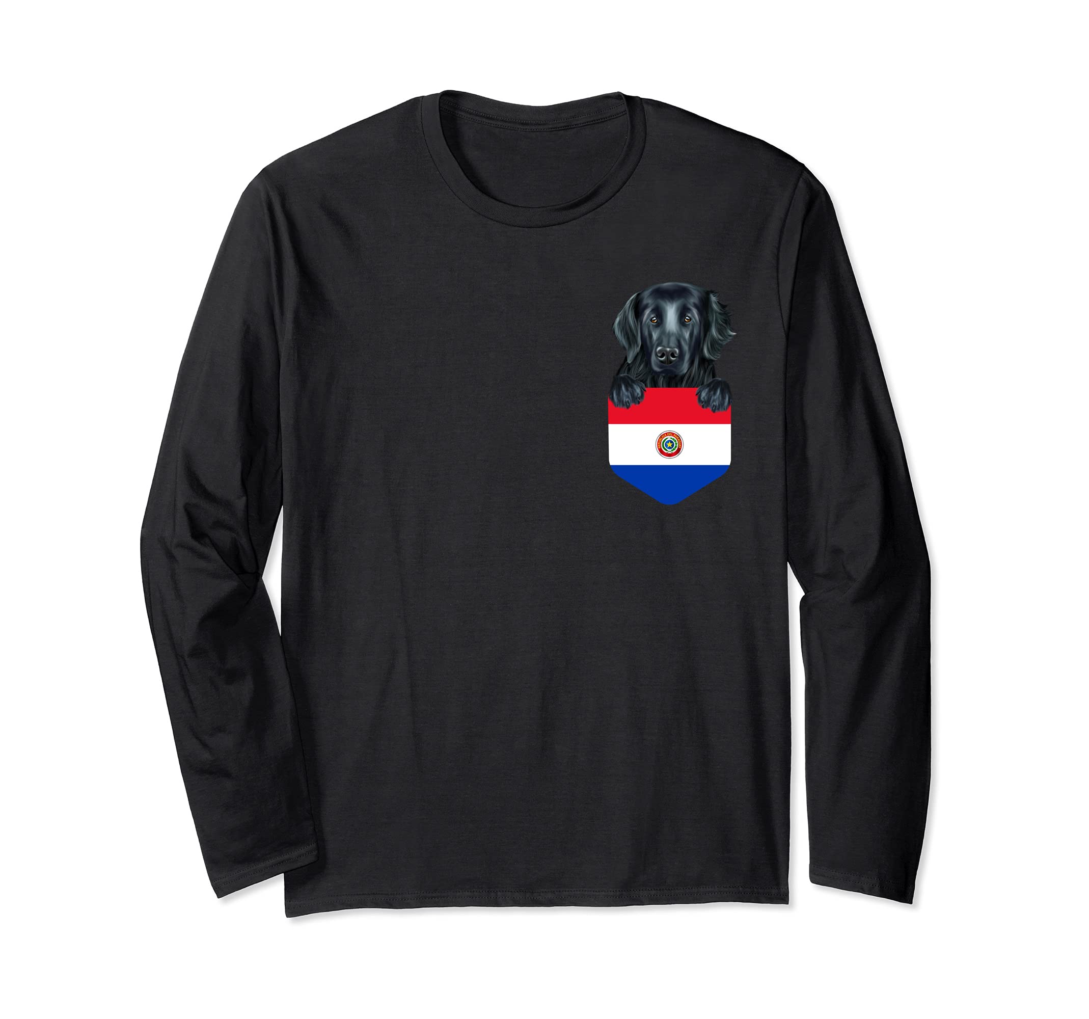 Paraguay Flag Flat-Coated Retriever Dog In Pocket Long Sleeve T-Shirt