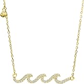 Aloha Jewelry Co. 925 Sterling Silver 14K Gold Plated Cubic Zirconia Three Ocean Wave Necklace Pendant with 16+2" Extender Link Chain, Nickel Free Hypoallergenic for Sensitive Skin
