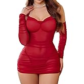 Avidlove Lingerie for Women Sheer Mesh Lingerie Dress Club Outfits Backless Babydoll Chemise