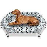 Elevated Dog Bed with Bolster, Raised Cooling Orthopedic Dogs Cot Medium | Hexagon Outdoor Dog Bed with Metal Frame for Up to 80 lbs, Portable Dog Hammock for Patio Camping, Breathable, Off the Ground