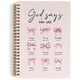 QLMX Pink Christian God Says You Are Beautiful Spiral Notebook, Pink Bow Journal Notebook, Bible Journal Notebooks, Coquette Christian Scripture Office Supplies Gifts for Women Girls, 5.5X8.3 Inch