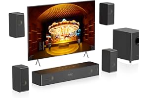 HIWILL-AUDIO Wooden 5.1.2 Sound Bars, 4 Surround Speakers, 400W Peak Power, TV Speaker Surround Sound System, Soundbar for Smart TV w/Subwoofer, 5.25'' Deep Bass, Home Theater System, ARC/OPT/BT/AUX, HiPulse N512