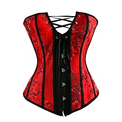 Blidece Womens Floral Pattern Lace Trim Corset Top