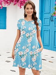 KORSIS Summer Dresses for Women Flower Light Blue