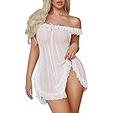 Avidlove Women's 2 Piece Mesh Sheer Floral Lace Babydoll Slip Dress Nightgowns and Thong Lingerie Set