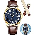 OLEVS Watch Men Mens Watches Watches for Men Leather Band Classic Brown Leather Watch Men, Analog Watch Men, Black Mens Leather Watch, Dress Waterproof Large Face Mens Watch,Relojes para Hombres Watch