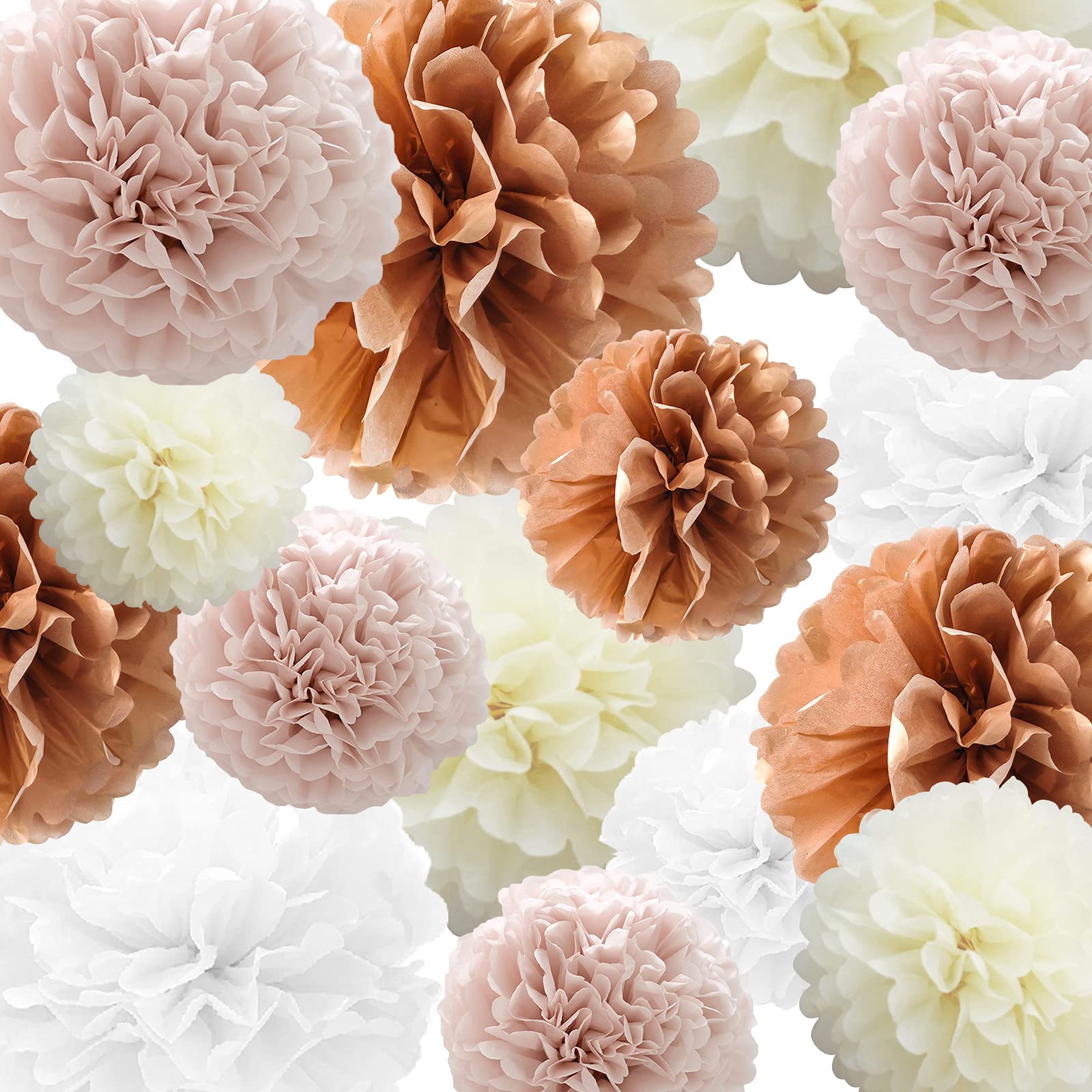 Tissue Paper PomPoms Paper Flower 22 Pcs Dusty Pink,Rose Gold,Ivory,White Paper Flower Ball for Birthday Bachelorette Wedding Baby Shower Bridal Shower Party Decoration