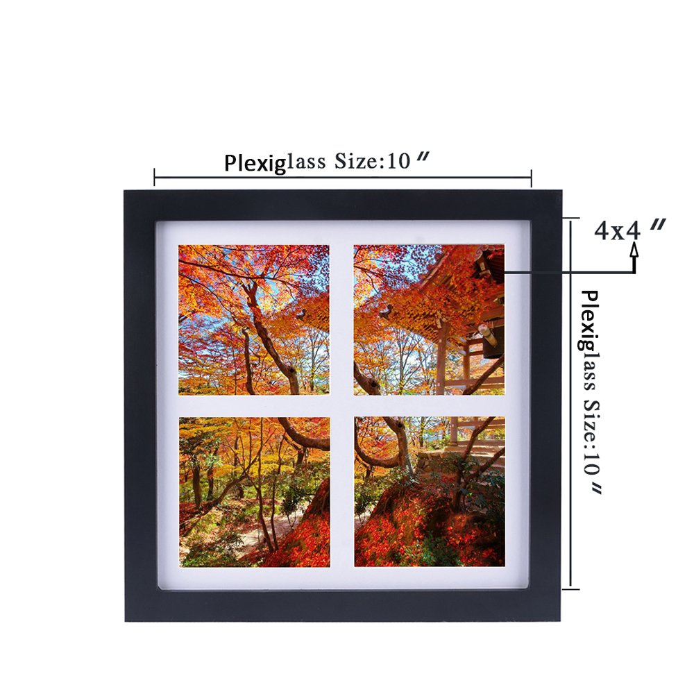 10x10 Picture Frame,Alotpower Black Desktop Frame with Clear Plexiglass Front Display 4 Photos 4x4 Inch with Mat
