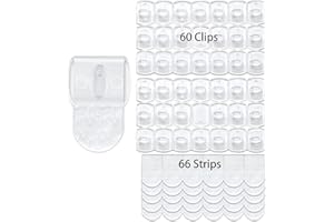 CARAINBO 60Clips+66Strips Indoor Mini Light Clips, Mini Hooks for Indoor String Lights Clips, Easy to Use & Remove, No Tools Mini Wall Clips for Hanging Lights and Cables, Cord Holders