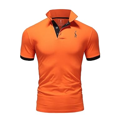 Glestore Mens Short Sleeve Polo Shirts Contrast Collar Polo Shirt Golf Tennis Shirt Giraffe (M, Orange)