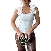 SweatyRocks Women's 3D Floral Fitted Tank Top Scoop Neck Sleeveless Ribbed Knit Tops