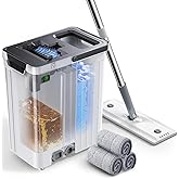 ADICOM Mop and Bucket Set | Auto-Spray Cleaning | Dirty Water Separation | Flat Mop &amp; Bucket with Wringer | 3x Washable Pads | High-efficiency Cleaning for All Floors Tile, Always Fresh Water to Clean
