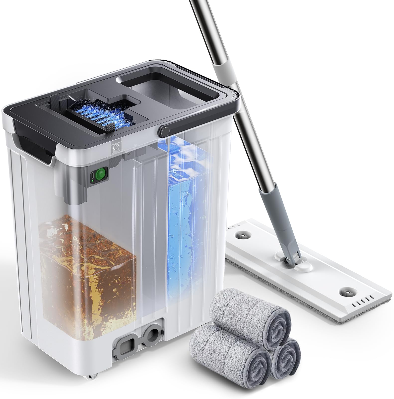 Photo 1 of ADICOM Mop and Bucket Set | Auto-Spray Cleaning | Dirty Water Separation Keep Water Fresh | Flat Mop & Bucket with Scraper | 3X Washable Pads | Mops for Floor Cleaning Valentine's Day Gift