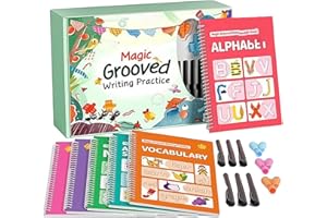 Handwriting Workbook, Grooved Learning Reusable Practice Book, Early Education Tracing Workbook with Pen Grips for Kids, and 