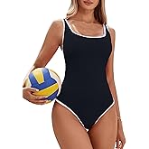 Blooming Jelly Womens One Piece Swimsuit Sporty Tummy Control Bathing Suit Ribbed Slimming Cute Flattering High Cut Swimwear