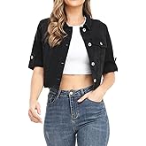 Dilgul Women's Denim Jacket Button Down Short Sleeve Cropped Jean Jacket Coat