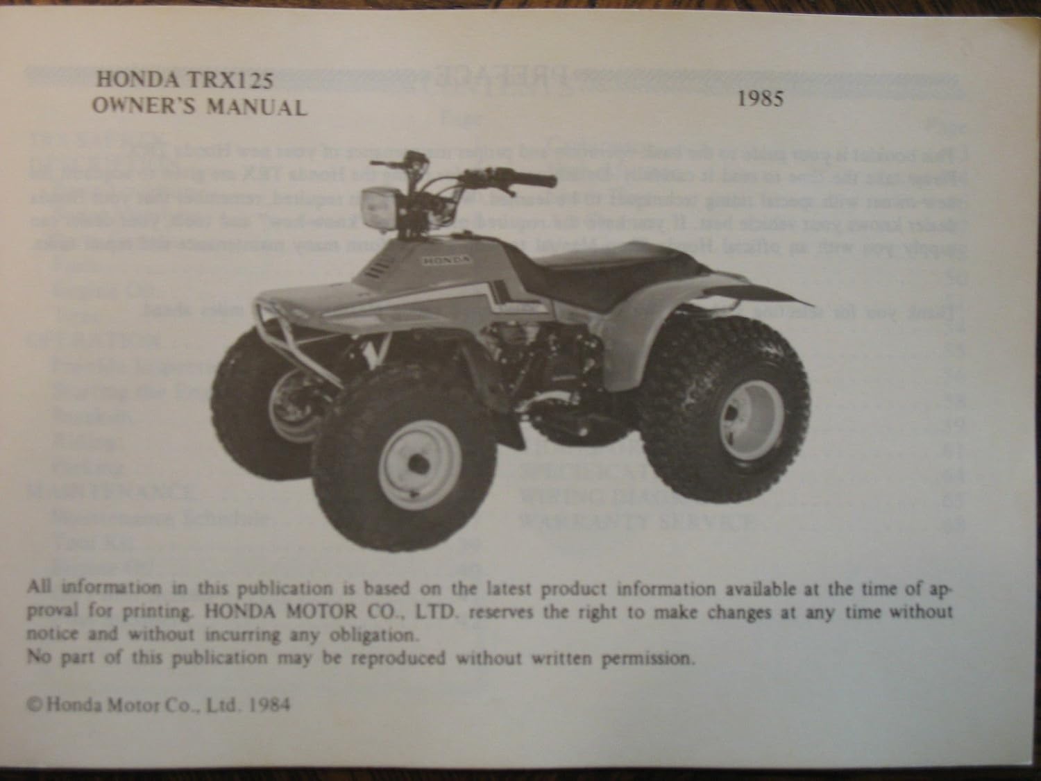 Amazon.com: HONDA TRX125 TRX 125 FOURTRAX FOUR TRAX ORIGINAL OEM OWNER'S  MANUAL: Automotive