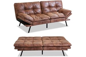 MUUEGM Futon Bed Couch Convertible Memory Foam Sleeper Daybed,Modern Faux Leather Love Seat for Living Room,Compact Space,Apartment,Office,Adjustable Arm Back,71" Sofas, Brown