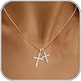 Partm Double Cross Necklace for Women Dainty Cross Pendant Choker 14K Gold Plated Trendy CZ Diamond Cross Charm Necklace Hypoallergenic Delicate Faith Jewelry Religious Gifts for Women
