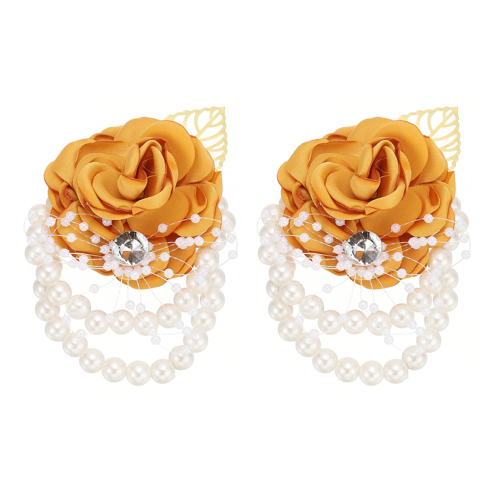 PATIKIL Rose Bridesmaid Wrist Flower, 2 Pack Artificial Rose Flower Wrist Corsage Bride Wrist Corsage for Wedding Party Ceremony, Yellow