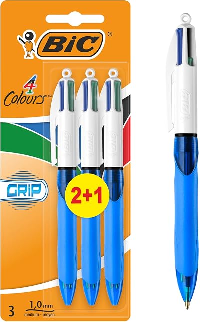 BIC 4 Colour Multicolour Grip Pens Retractable Pack of 3