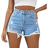 Syydn Women Casual Stretch Ripped High Waisted Denim Short Frayed Raw Hem Summer Jean Shorts