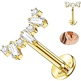 ZELORES 16G Flat Back Earrings G23 Titanium Cartilage Earrings for Women Tragus Piercing Jewelry Internally Threaded Flat Back Stud Earrings Labret Helix Conch Piercing Jewelry