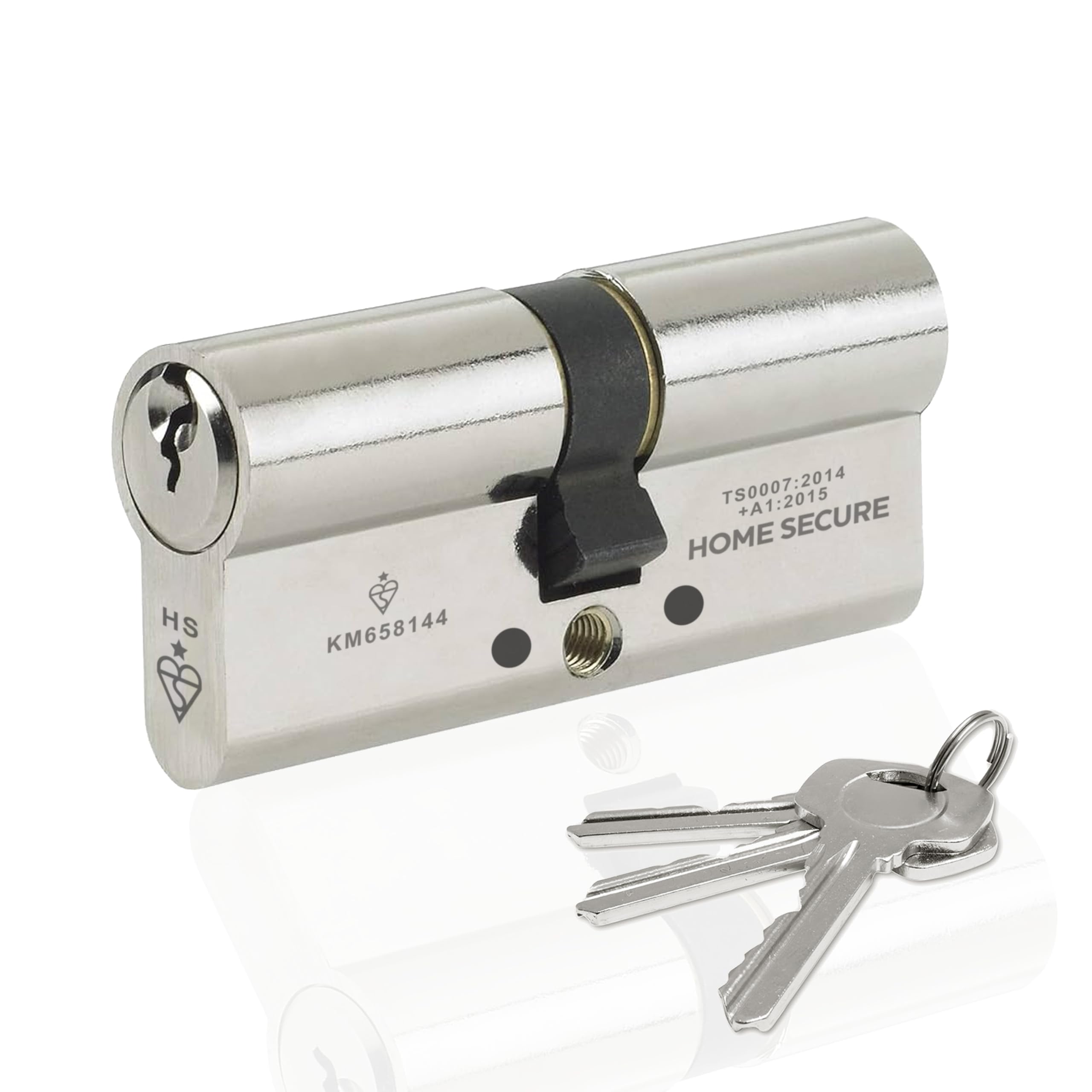 Home Secure™ Euro Cylinder Door Lock TS007 1 Star Security Rated with 3 Keys, Anti-Bump, Anti-Drill, Anti-Pick, Anti-Screw, Anti-Twist for UPVC, Wooden, Composite Doors (Polished Nickel, 35mm X 35mm)